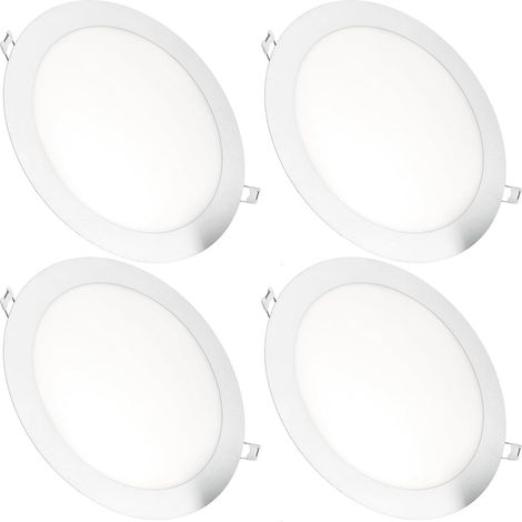 Lot de 4 Spot encastrable, rond, 18 W, 1500 lumens, aluminium, blanc chaud, plafond