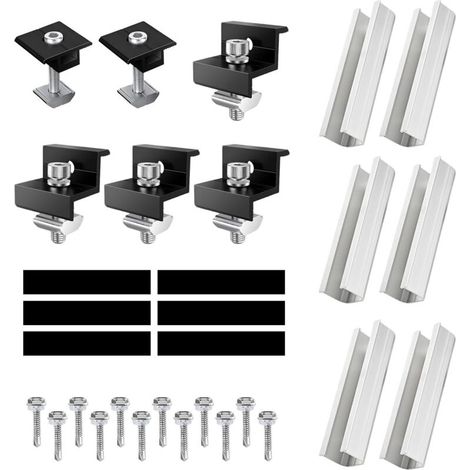 6 Pièces Rail Panneau Solaire Support Panneau Solaire Réglable Clip Roir (30-35mm) Support Panneau Solaire Convient pour Tous Types de Toitures Plates et Trapézoïdales (1/5)