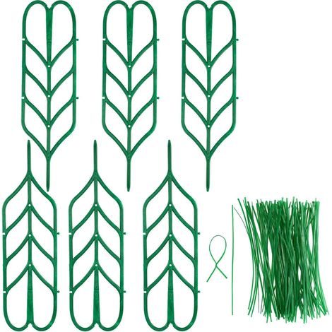 6 pezzi Mini traliccio da giardino per piante rampicanti e portavasi e 100 pezzi clip metalliche lunghe per clematidi, piselli rampicanti, supporto per piante in vaso