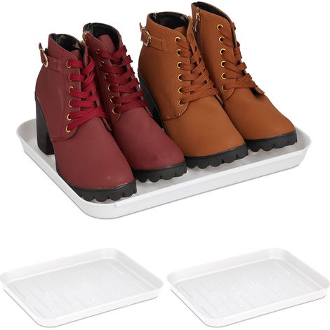 Bacs à chaussures, lot 3, supports pour souliers mouillés, HxLxP: 3 x 35 x 27 cm, plateaux plastique, blanc (1/5)