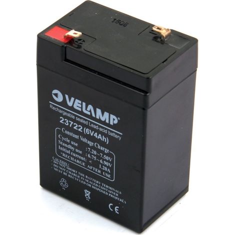 Batterie plomb rechargeable 6V 4Ah avec connexions Faston F1 - VELAMP - 23722