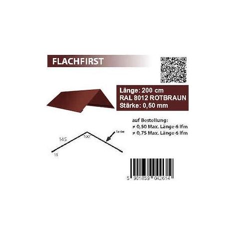 Einfacher First 145x145 mm L 2000mm, RAL 8012, 0,50mm