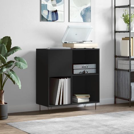 Armoire à disques, Meuble de Rangement Bibliothèque noir 84,5x38x89 cm bois d'ingénierie LKOWF75458 (1/5)