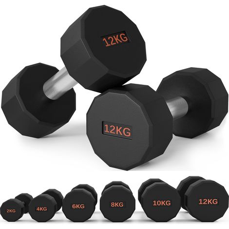 SPORTNOW Dumbbells Weights Set with 12-Sided Shape and Non-Slip Grip 2 x 12kg