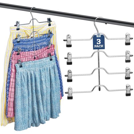 Cintre à pantalons 4 couches de haute qualité avec pinces (lot de 3), cintre à jupes/pantalons en métal chromé (1/5)