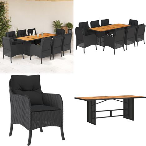 9-tlg. Garten-Essgruppe mit Kissen Schwarz Poly Rattan - Gartenmöbel - Outdoor-Möbel - Essgruppe - Gartenset - Rattanmöbel - Home & Living (1/5)