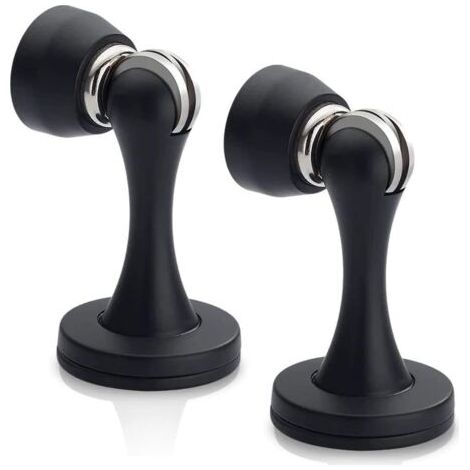 QORVA-Lot de 2 Butoir de porte magnétique noir en nickel satiné brossé fixation murale