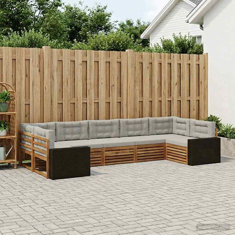 vidaXL Outdoor-Sofagarnitur mit Kissen 7 pcs Natürlich und Hellgrau (1/5)