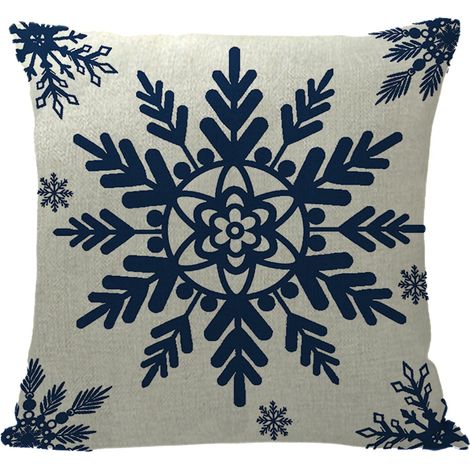 Housse De Coussin Noel - Motif Flocon De Neige Et Renne - Lin - 45 X 45 Cm - Pour Canapé Ou Decoration Intérieure - 1 Pièce (1/5)