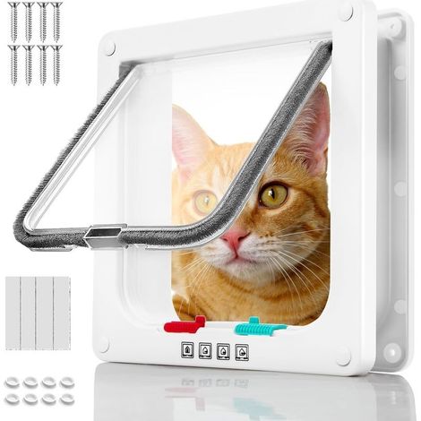 ABS Acrylique Chatiere pour Chat, Chatières pour Chien Intérieure, Porte Chats Baie Vitrée Coulissante, Portes Chat avec Magnétique à 4 Voies, Cats Gateway, pour Animauxs de Compagnie, Blanc (1/5)