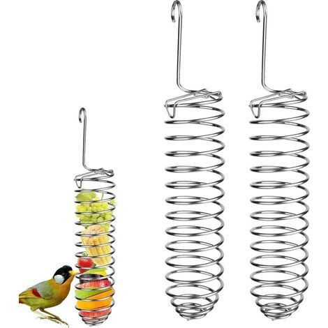 Hängender Papageienfutterspender, Papageienfutterkörbe (2 Stück), Vogelfutterhaus, Obstfutterspender aus Edelstahl, Futterzubehör für Vogelkäfige (1/4)