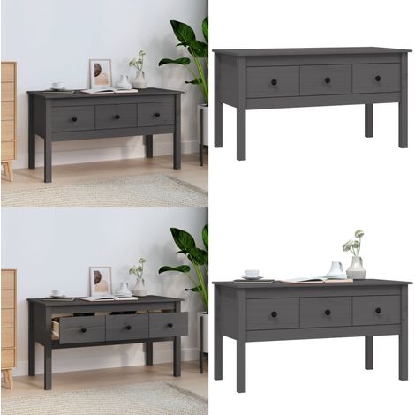 Table basse Gris 102x49x55 cm Bois massif de pin - Table Basse - Meuble TV - Table D'appoint - Table Ronde - Mobilier Salle Séjour - Home & Living (1/5)