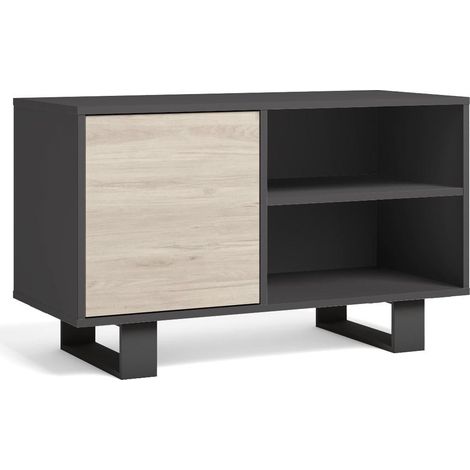 Meuble TV 100 95 x 40 x 57 cm Porte Gauche pour Salon/Salle à Manger Modèle Wind Finition Couleur Gris Anthracite/Chêne (1/4)