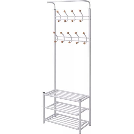 Appendiabiti portascarpe con 9 ganci doppi 68x32x182,5 cm bianco DEC024190