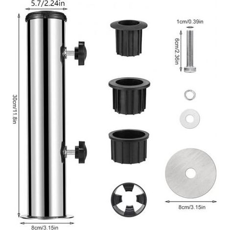 Lot de tubes de support de parasol d'extérieur en acier inoxydable - Insert en PVC - Douille de tube réglable - Pièces de rechange pour extérieur, jardin, cour, balcon (1/5)