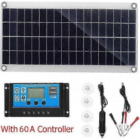 Kit solaire 300W 12V avec régulateur de charge 20-100A pour camping-car, bateau, extérieur et jardin, recharge batterie robuste. (1/5)