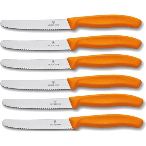 Victorinox set 6 coltelli tavola arancio dentato punta tonda