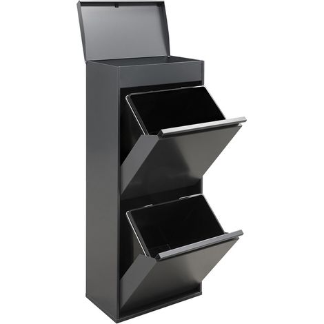 ARREGUI Top Cubo de Basura y Reciclaje de 2 Compartimentos con Cajón Superior, 2x23 L (46 L), con Cubetas de Alta Capacidad, Contenedores de Reciclaje de Cocina, antracita CR424-B2 (1/5)