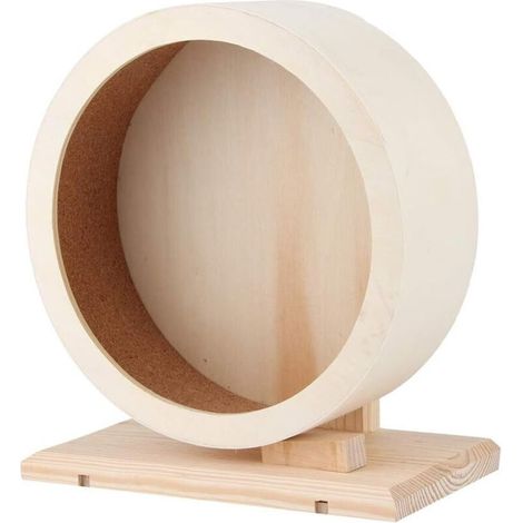 1 Roue d'exercice pour hamster, silencieuse, en bois naturel, largeur optimisée, pour rongeurs petits et moyens, dans une cage