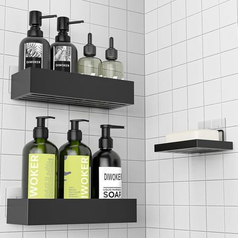 Duschablage ohne Bohren – 3-teiliges Duschablage-Set mit Seifenschale, Badezimmeraufbewahrung (1/5)