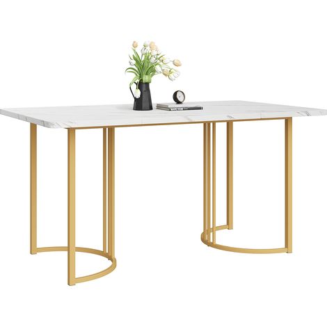 Table à manger rectangulaire 140 x 80 cm, motif marbre, MDF et pieds réglables en métal, idéale pour cuisine, salle à manger et bureau CHICFURN (1/5)
