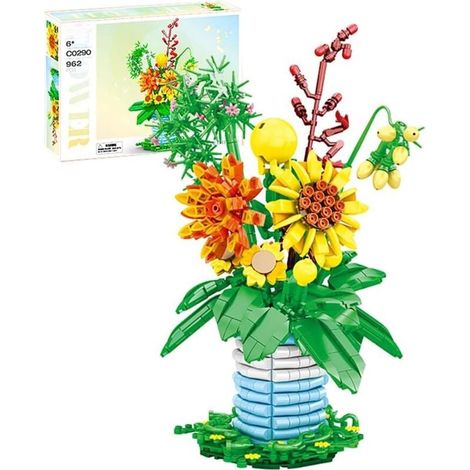 Ensemble de bouquets de fleurs - Jeu de construction en pierre de 962 pièces - fleurs artificielles