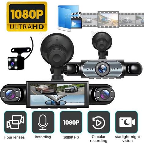 Telecamera da cruscotto con visione a 360°, 4 canali, registrazione Full HD 1080p, visione notturna a infrarossi, sensore G, registrazione in loop, plug-and-play, adatta per veicoli, flotte di taxi e (1/4)