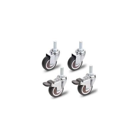 Möbelrollen, 2 Lenkrollen mit Bremse + 2 Lenkrollen ohne Bremse, M10x25mm Universal-Möbelrollen, Tragfähigkeit 30 kg pro Rolle