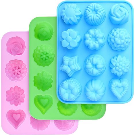 Moule En Silicone - Forme De Fleurs Et De Coeurs - Pour Chocolat Bonbons Gelée Glaces - Qualité Alimentaire - 3 Pièces (1/5)
