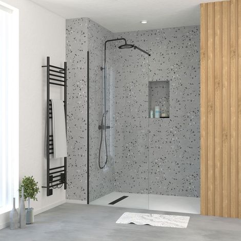 paroi de douche 80x195 cm en verre trempé 5 mm - finition noire - dark elementary