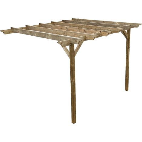 Lean to wooden garden pergola kit - Orchid design wall mounted gazebo, 3m x 3.6m (Natural finish) (1/5)
