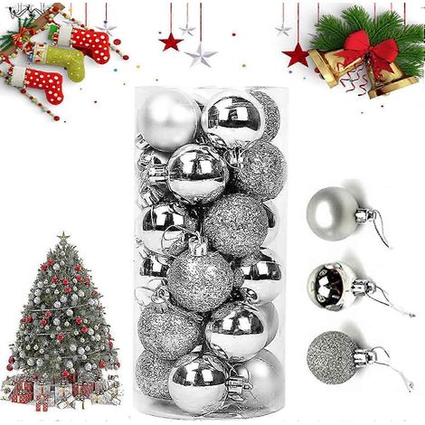 Décorations de Noël (24 pièces) - Boules de Noël scintillantes argentées pour fêtes de Noël (1/5)