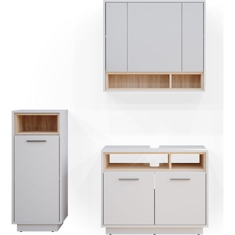 Conjunto de muebles de baño Beatrice, Blanco, 3 piezas, Vicco