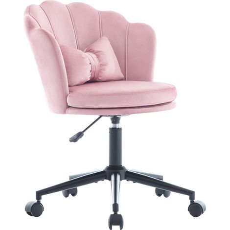 Silla de oficina giratoria y regulable de terciopelo rosa con respaldo de pétalos y cojín lumbar (1/5)