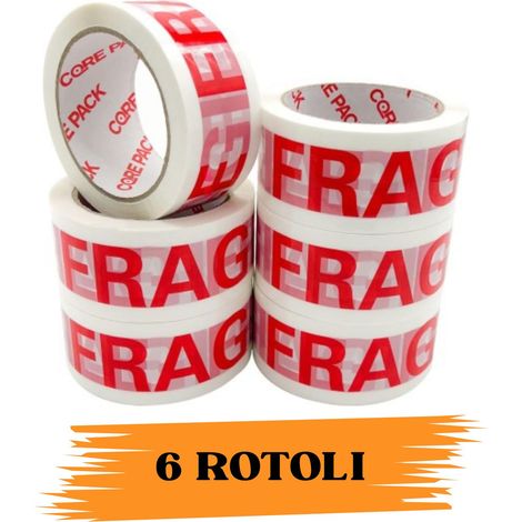 Nastro Adesivo Imballaggio FRAGILE 48mmx66m 6 Rotoli Scotch EcoPrice®