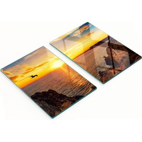 Planches à découper décoratives en verre, coucher de soleil sur la mer, 2 x 40 x 52 cm (1/5)