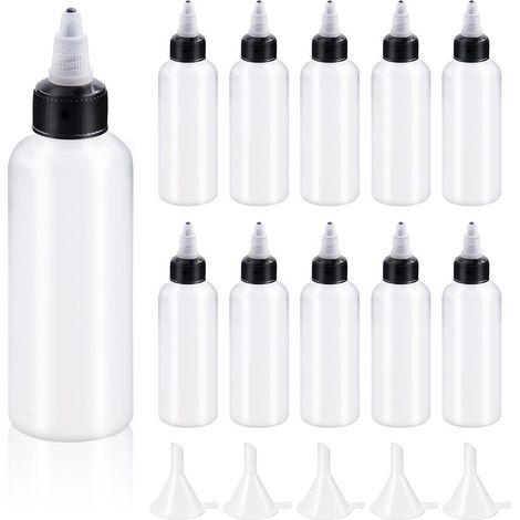 Lot de 15 flacons distributeurs transparents avec petits entonnoirs Boston en plastique PEBD de 118 ml, flacons compte-gouttes vides avec bouchon à visser pour encres, huiles, liquides, flacons (1/5)