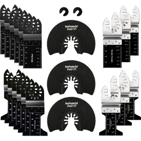 Kit de 23 lames de scie oscillantes – Acier bimétallique pour bois, plastique, métal doux – Compatibles Bosch, Dremel, DeWalt, Fein - 23pcs (1/5)