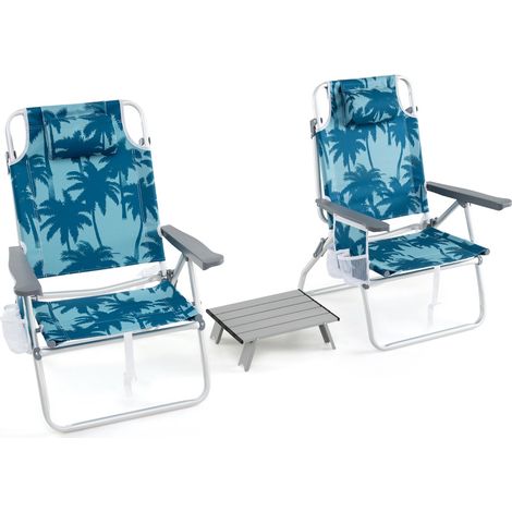 Ensemble chaise et table pliable bleu, cadre aluminium léger anti-rouille, dossier 5 positions réglables, tissu Oxford résistant pour plage, camping et jardin (1/5)