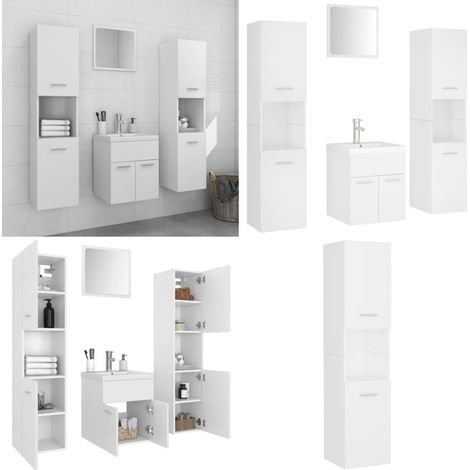 Ensemble de meubles de salle de bain Blanc Aggloméré - Ensemble salle de bain - Armoire de lavabo (1/5)