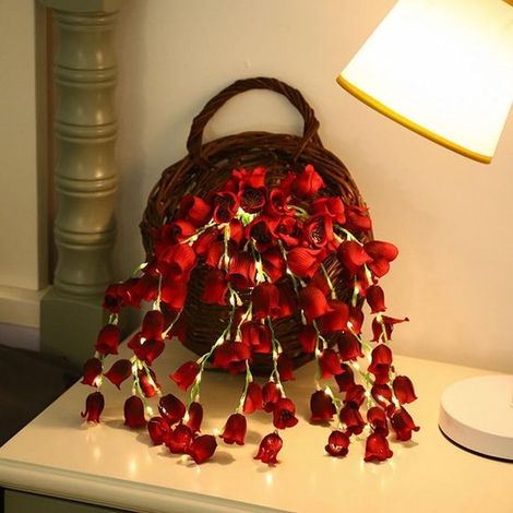 Roses Artificielles avec Guirlande Lumineuse Led, 10 Pièces, 52 cm, Bouquet de Roses pour Décoration Intérieure, Fleurs Artificielles Illuminées avec (1/5)