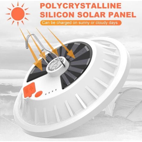 Lampe Solaire de Camping, 120 LED Lanterne de Camping Suspendue avec Télécommande, Lampe de Tente Rechargeable étanche IP65, 5 Modes 1200mA Chargeur USB Portable pour Camping Randonnée (Plat)