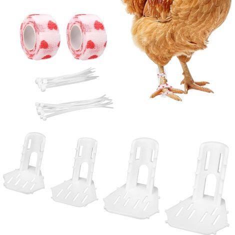 4 Tailles Pansement Jambe Volaille Kit, Poulet Canard Jambe Support Ensemble avec 2 Bandages & 20 Attaches Zip Volaille Santé Fournitures pour Basse-Cour Poules Canards Oies (1/5)