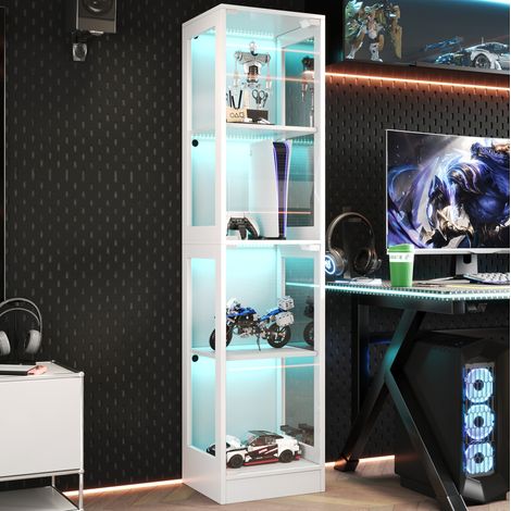 Vitrine 1 porte avec 4 étagères, éclairage LED contrôlé par application, ouverture push-to-open, blanc, 40x35x170 cm (1/5)