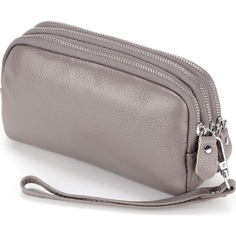 Portefeuille long en cuir pour femme (gris)