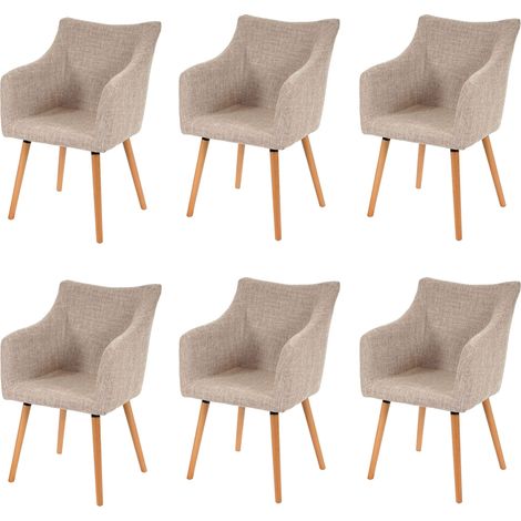 Juego de 6 sillas de comedor Malmö T382, silla de cocina, diseño retro de los años 50, Tejido, crema/gris (1/5)