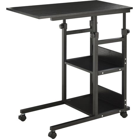 Table auxiliaire roues Canapé forme C 80x40 cm hauteur réglable 3 niveaux 72-82 cm Cadre métallique salon Cuisine noire (1/5)