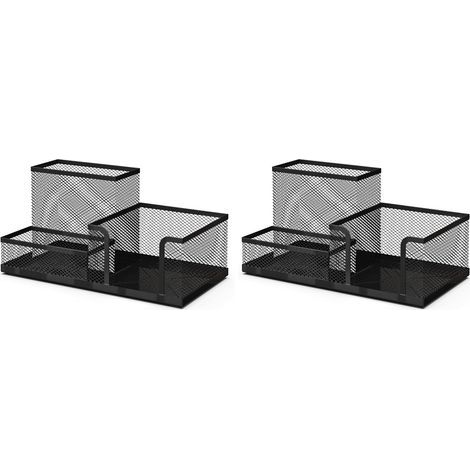 Desk Organizer and Pencil Holder in Metal Mesh, Black - Compact Multifunctional Holder for Pens, Office Accessories and School Supplies (Set of 2) (1/5)