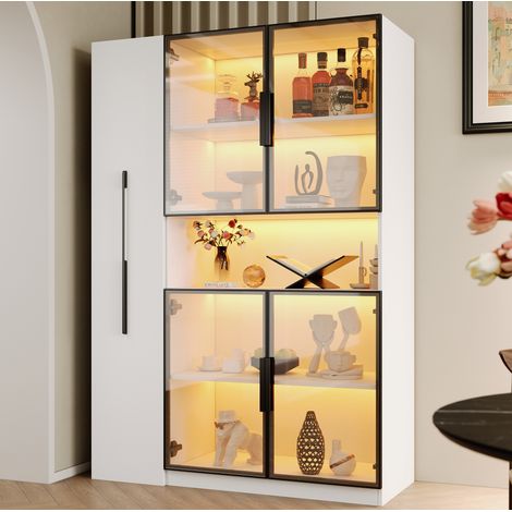 Vitrine 110 x 35 x 160 cm blanche avec LED multicolore et rangements coulissants DESVIAE (1/5)