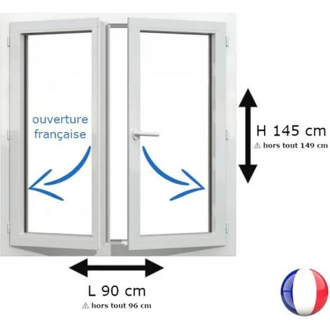 Fenêtre PVC 2 vantaux H 145 x L 90 cm OF pour pose en neuf avec poignée